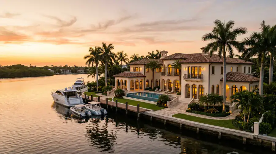 South Florida waterfront property at golden hour